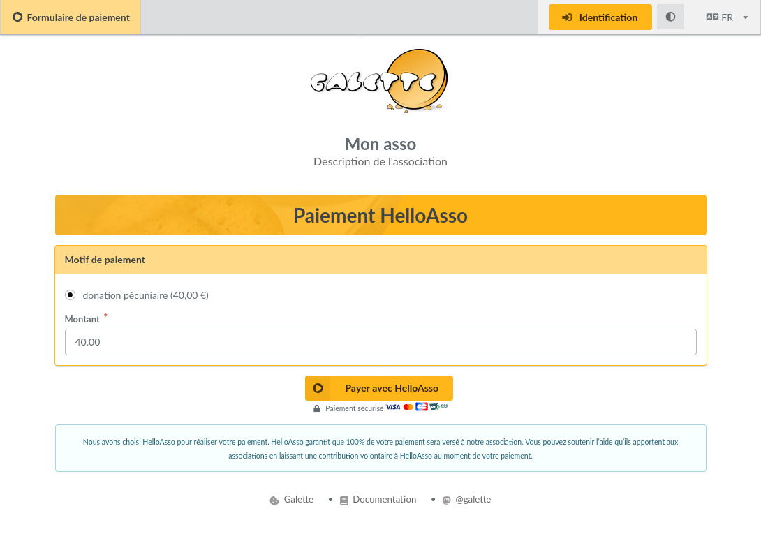 Écran du formulaire de paiement visible par un utilisateur *non connecté* à son compte