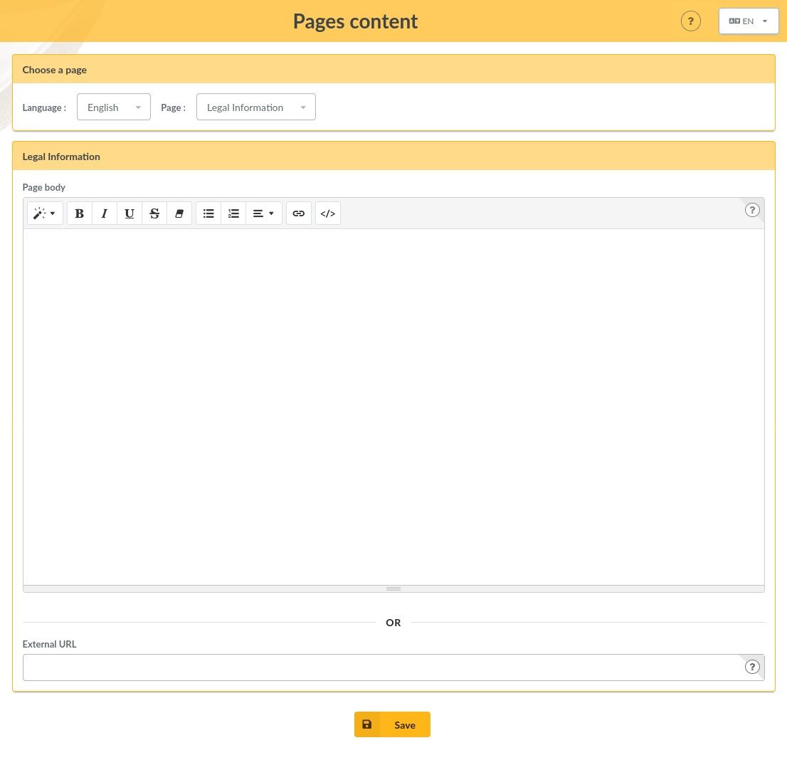 Pages content screen