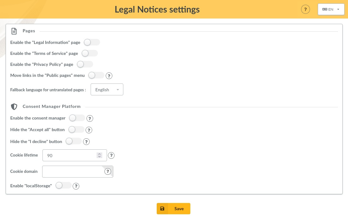 Settings screen