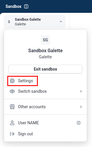 Stripe settings menu